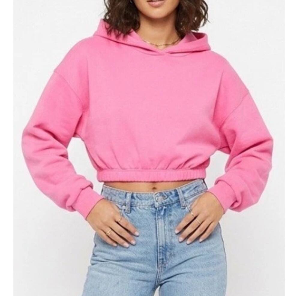 New NAKED WARDROBE Women's Hot Pink Cropped Hoodie Size XS/S